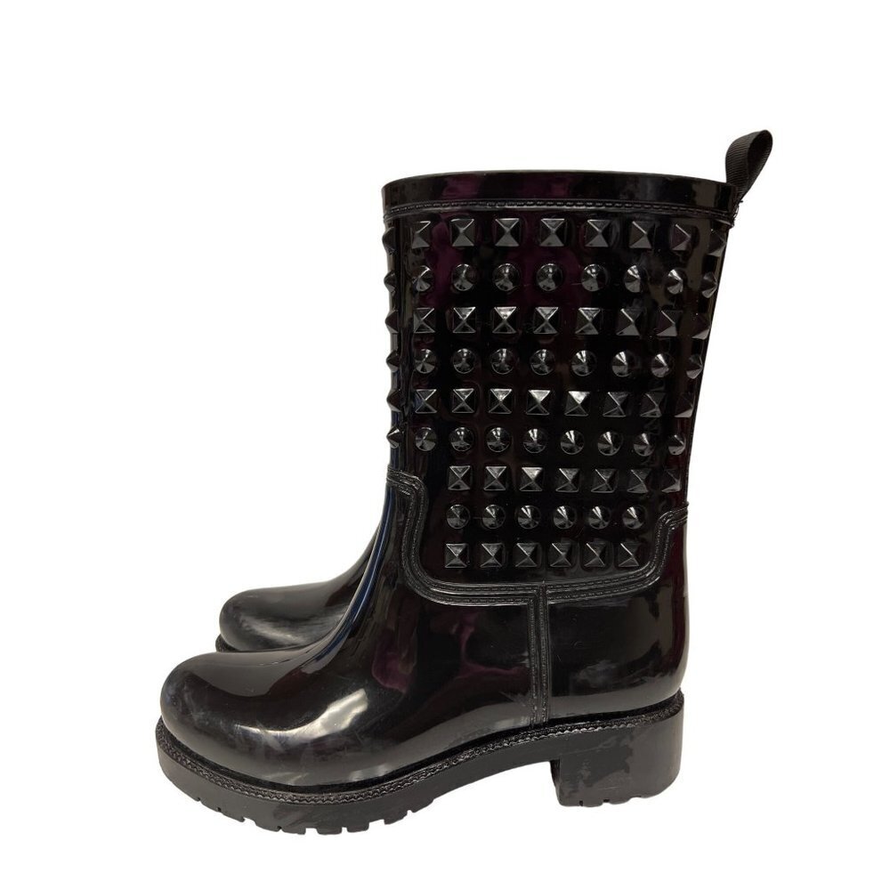 Capelli New York Black Studded Rain Boot Pull On Women's Size 6
